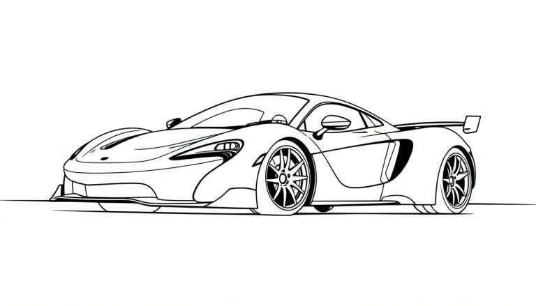 Un coche de carreras McLaren para colorear con la placa de color lista para la pista.