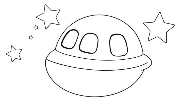 Nave espacial para colorear con estrellas, lista para añadir tu placa de color.