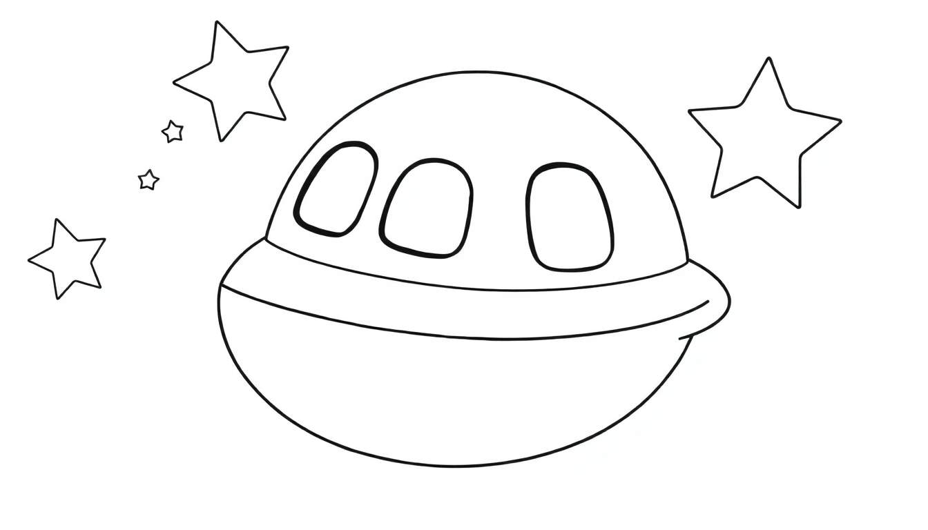 Nave espacial para colorear con estrellas, lista para añadir tu placa de color.