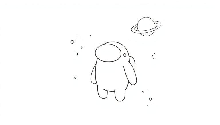 Un astronauta de Among Us flotando en el espacio, listo para añadir color a su placa.