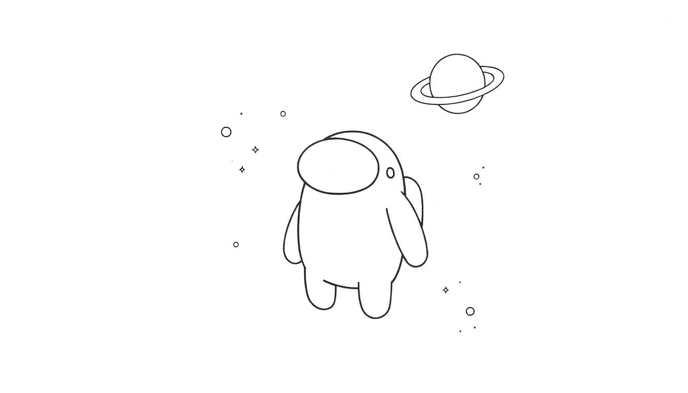 Un astronauta de Among Us flotando en el espacio, listo para añadir color a su placa.