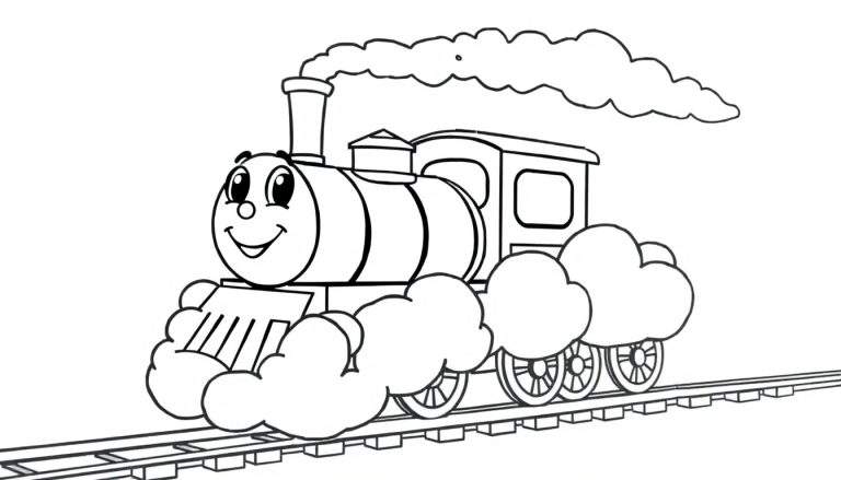 Tren de vapor amigable, una placa de color, lista para ser coloreada.