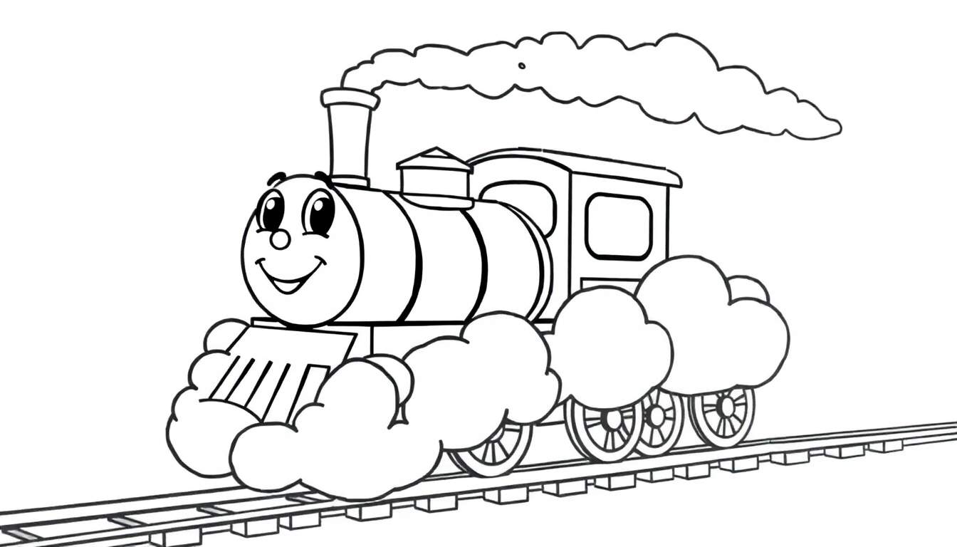 Tren de vapor amigable, una placa de color, lista para ser coloreada.