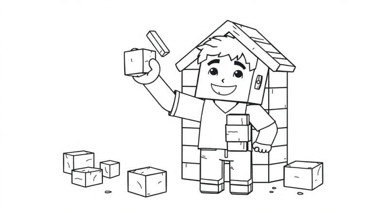Un niño sonriendo sostiene un bloque de Minecraft, listo para colorear en su placa de color.