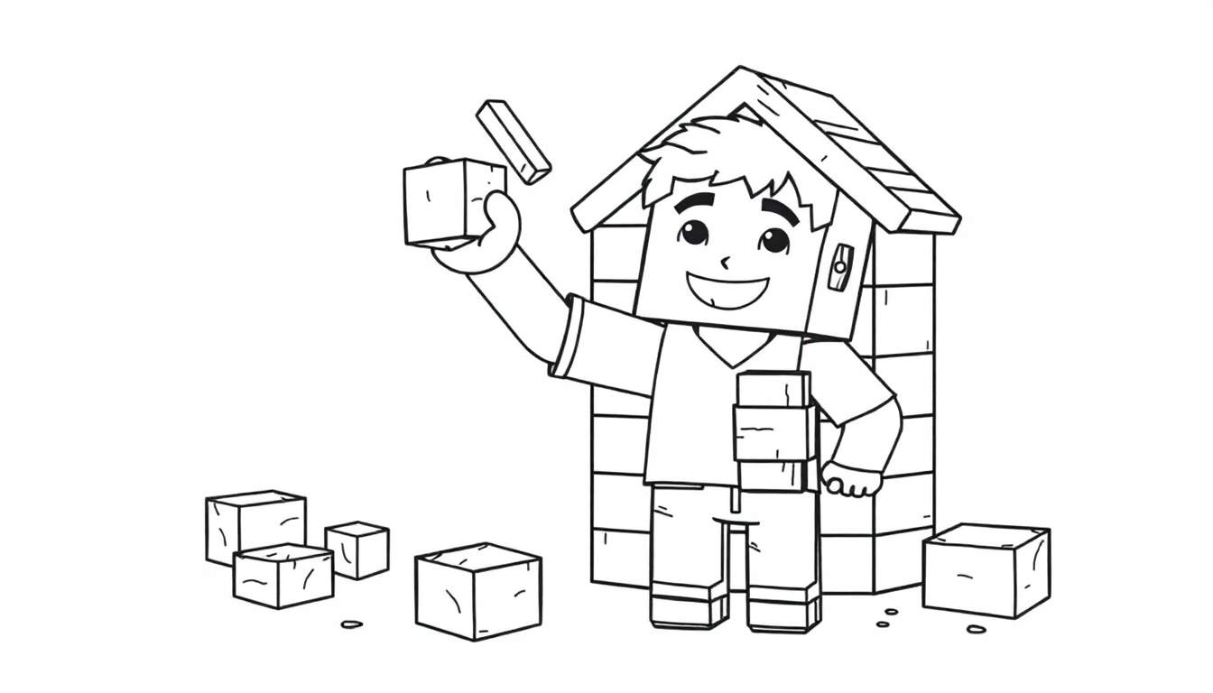 Un niño sonriendo sostiene un bloque de Minecraft, listo para colorear en su placa de color.