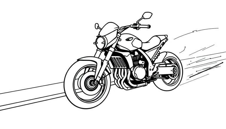 Una moto de carreras lista para ser pintada, con líneas para colorear.