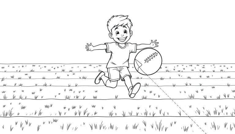 Placa de color: niño corriendo con balón de fútbol americano