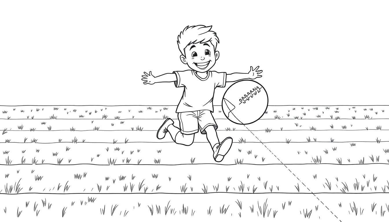 Placa de color: niño corriendo con balón de fútbol americano