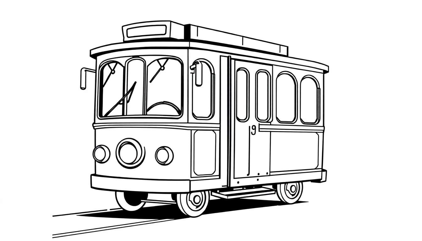 Un tranvía clásico número 19, listo para colorear.