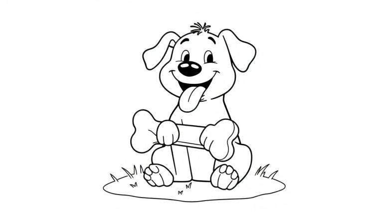 Placa de color de un perro feliz con un hueso.