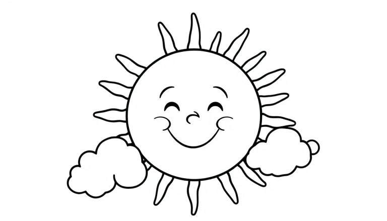 Placa de color de un sol sonriente con nubes.