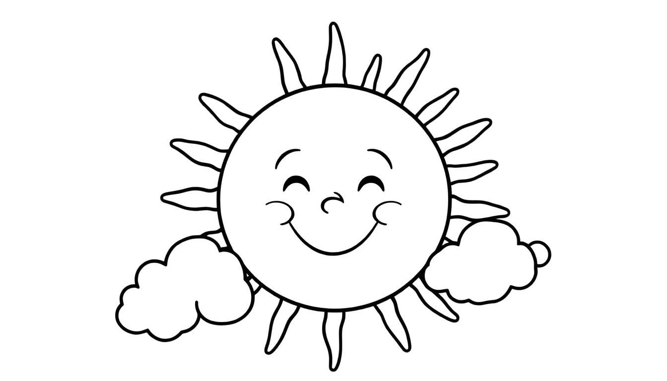 Placa de color de un sol sonriente con nubes.