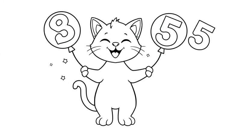 Gato sonriente con globos, listo para colorear en la placa de color.
