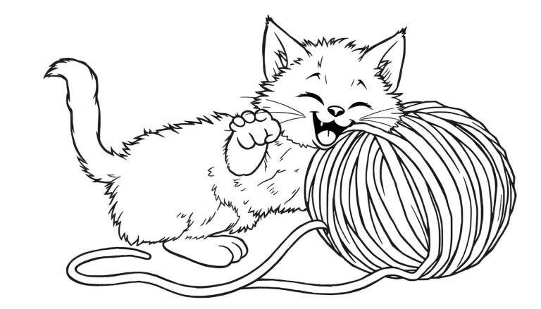 Un gatito juguetón listo para colorear en una placa de color.
