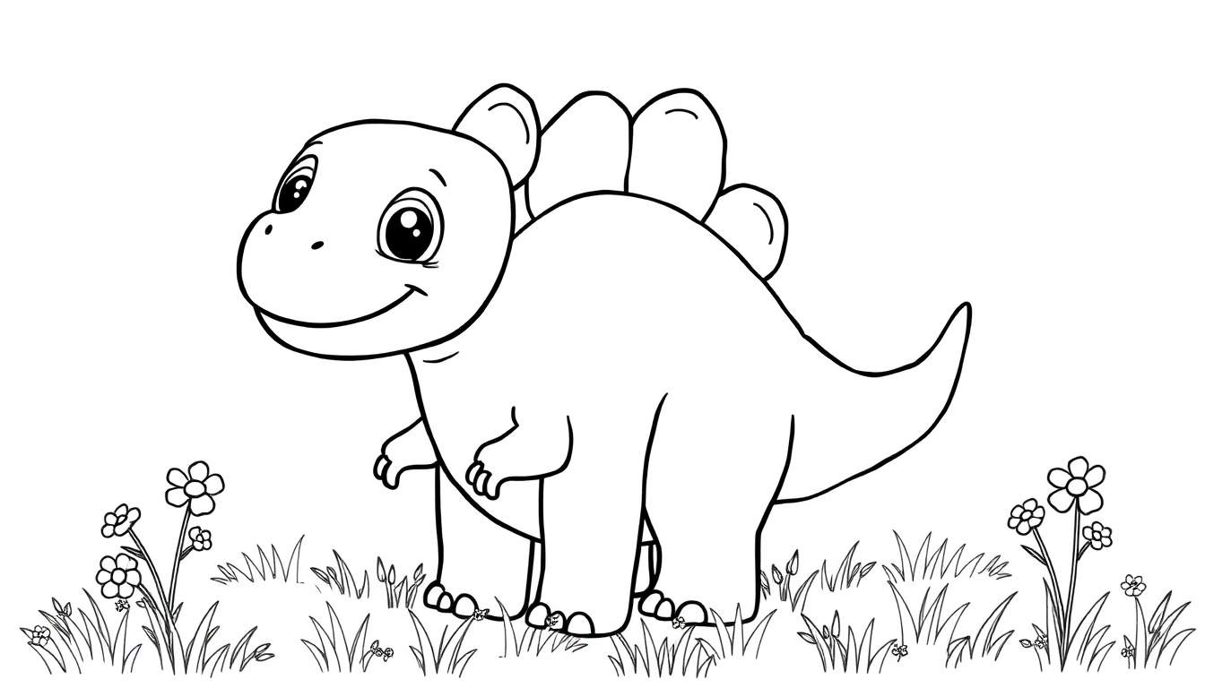 Un dinosaurio estegosaurio amigable con grandes placas para colorear.