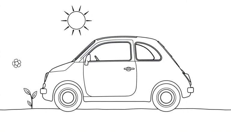 Un cochecito italiano listo para colorear en un día soleado, con una placa de color para empezar.