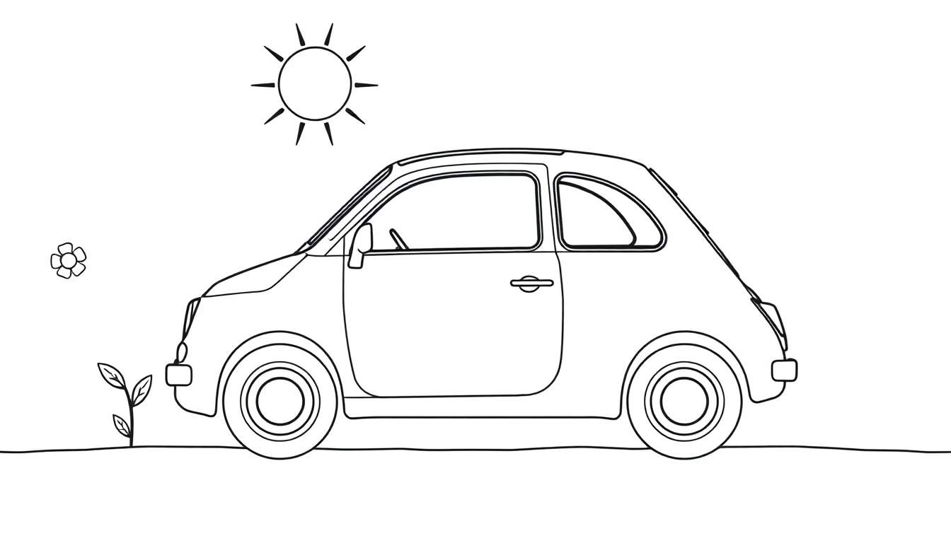 Un cochecito italiano listo para colorear en un día soleado, con una placa de color para empezar.
