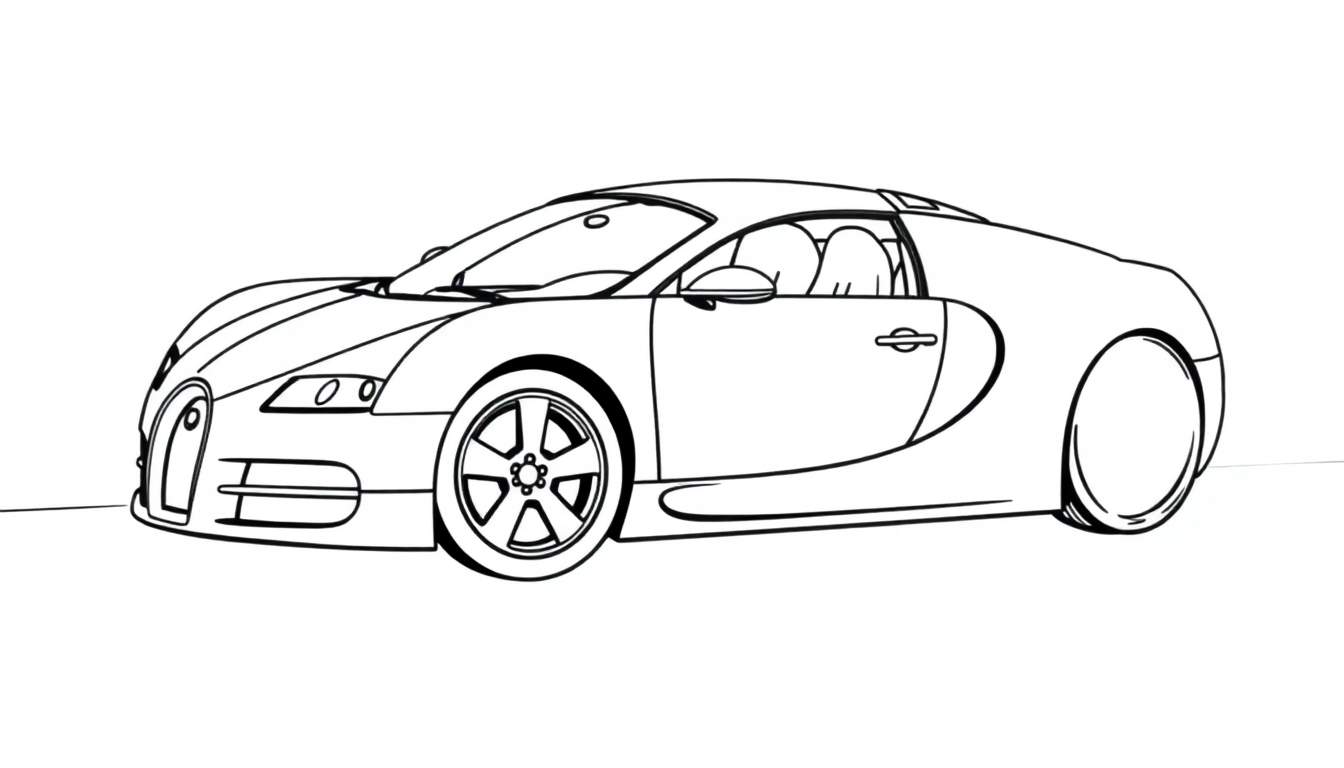 Placa de color de un coche deportivo Bugatti para colorear.