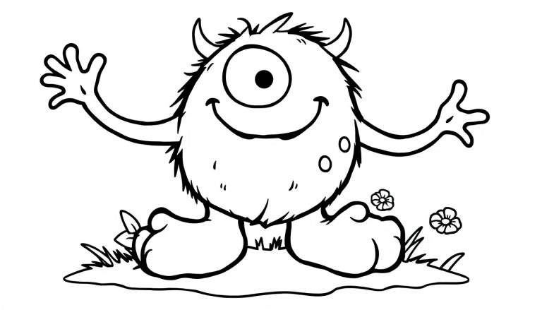 Monstruo de dibujos animados sonriente de un solo ojo para colorear en una placa de color.
