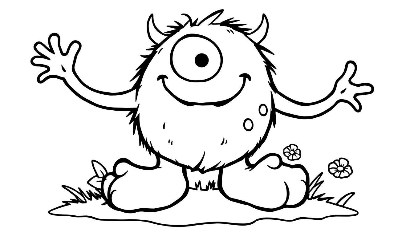 Monstruo de dibujos animados sonriente de un solo ojo para colorear en una placa de color.