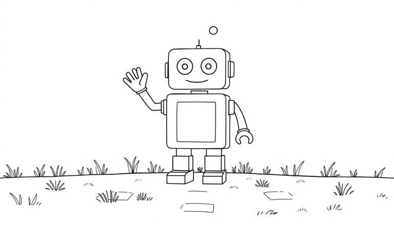 Robot amigable listo para colorear en una placa de color.