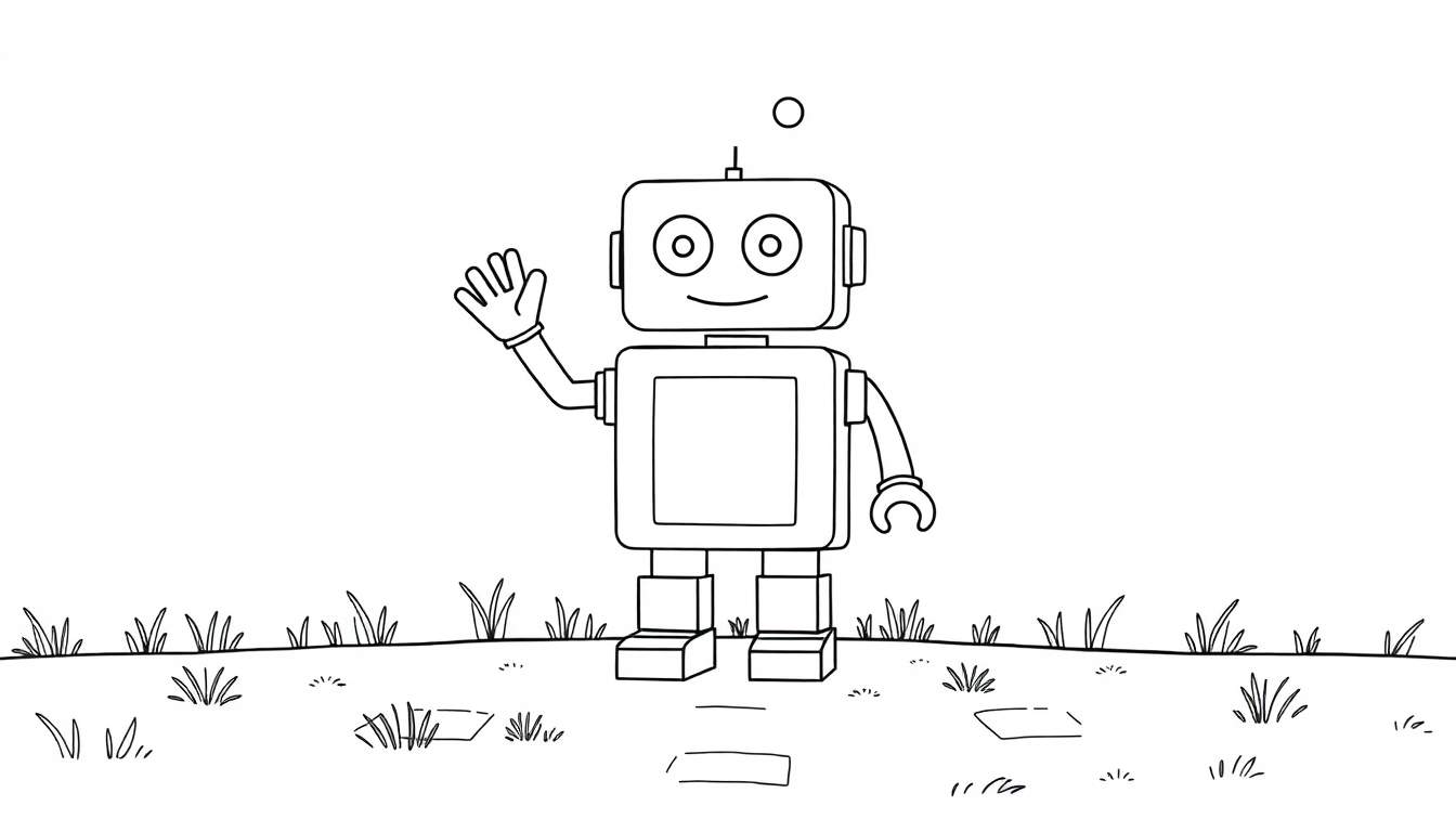 Robot amigable listo para colorear en una placa de color.