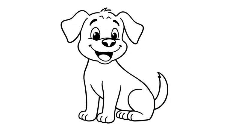 Un perrito sonriente listo para colorear en una placa de color.