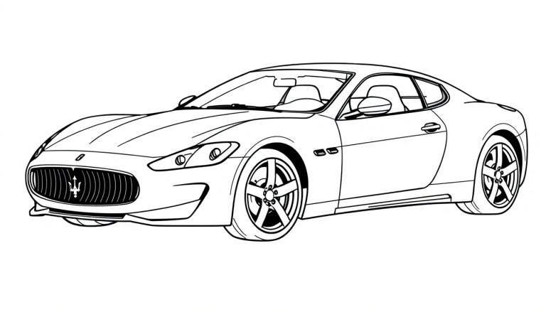 Un coche deportivo estilo Maserati listo para añadirle color en una placa de color.