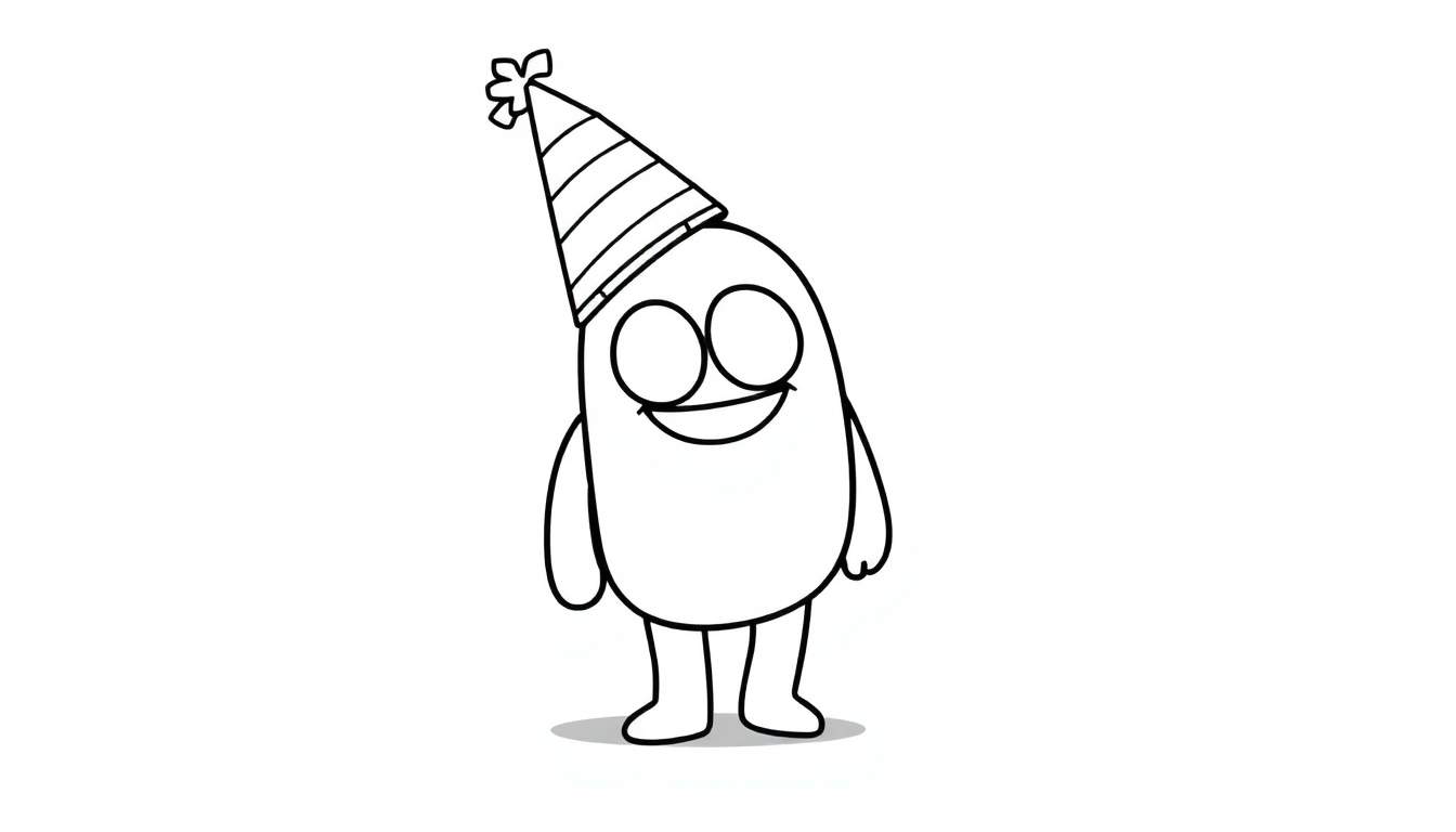 Personaje de Among Us con gorro de fiesta, listo para colorear, placa de color.
