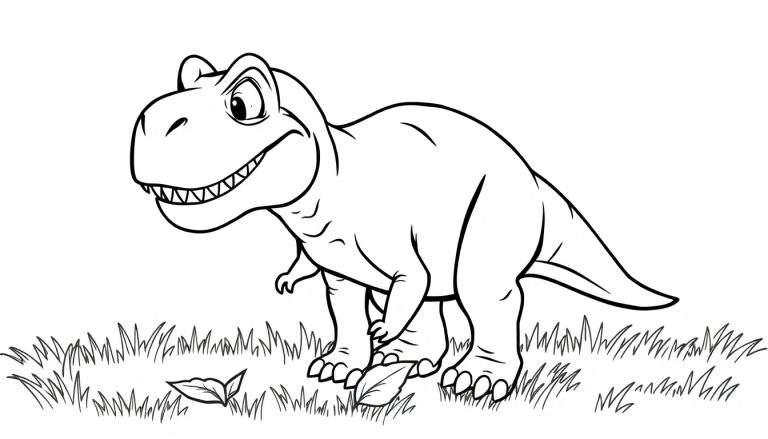 Placa de color de un Tiranosaurio Rex amigable.