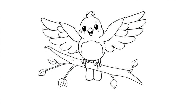 Placa de color de un pájaro de caricatura listo para colorear.
