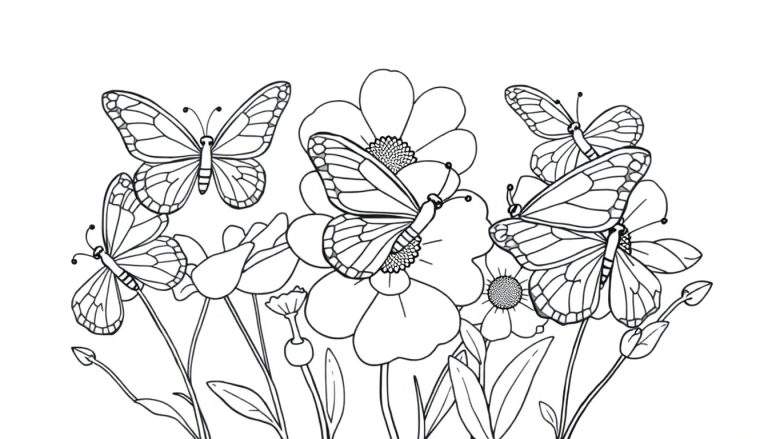 Placa de color con mariposas y flores para niños.