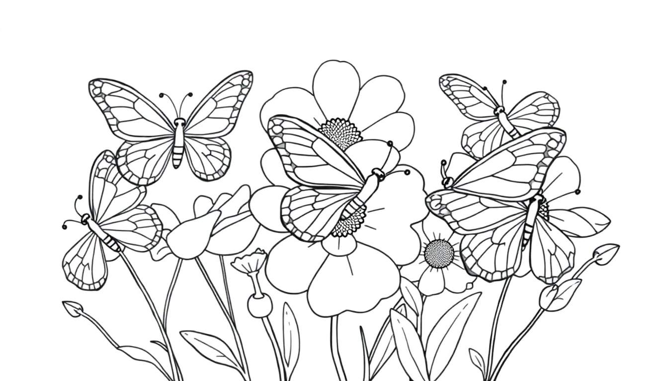 Placa de color con mariposas y flores para niños.
