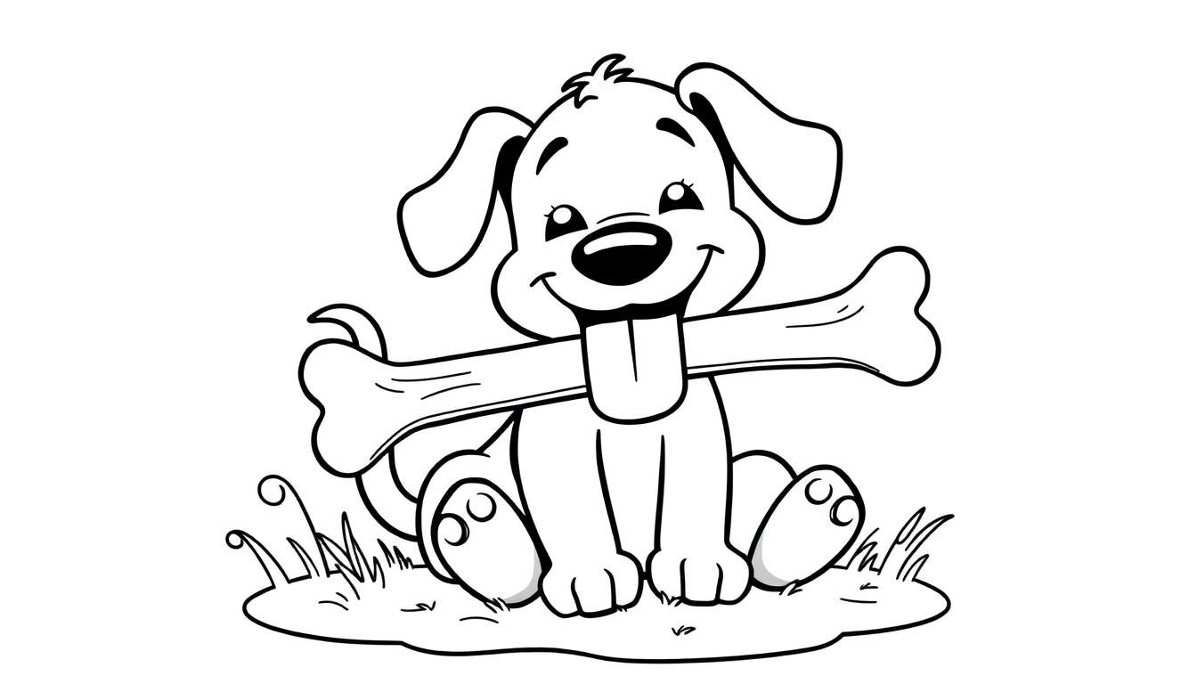Placa de color de un perro feliz con un hueso.