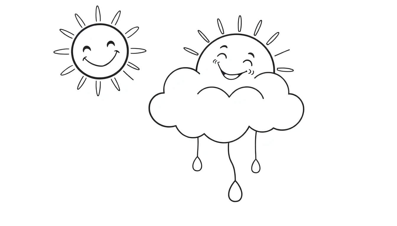 Placa de color de un sol y una nube sonrientes.