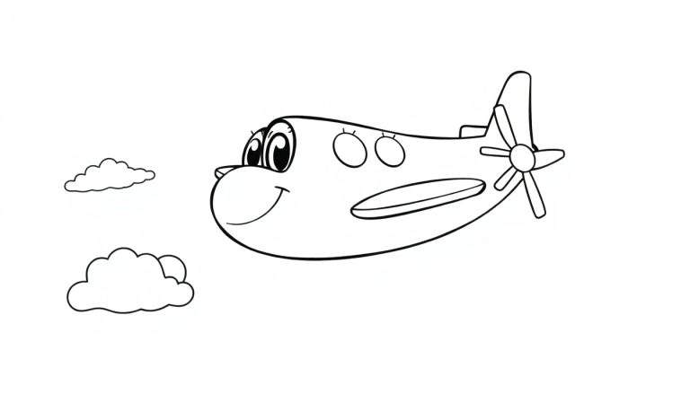 Un avión sonriente listo para ser coloreado en esta placa de color.