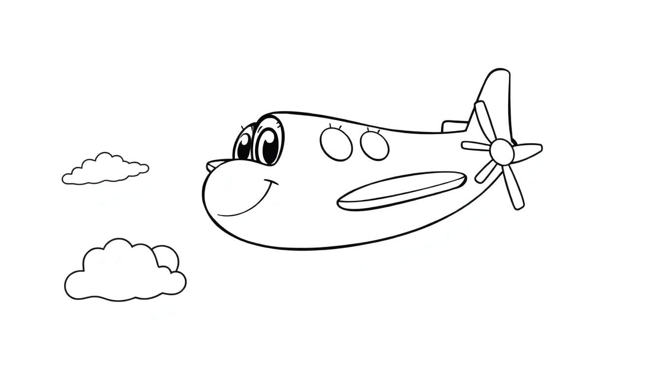 Un avión sonriente listo para ser coloreado en esta placa de color.
