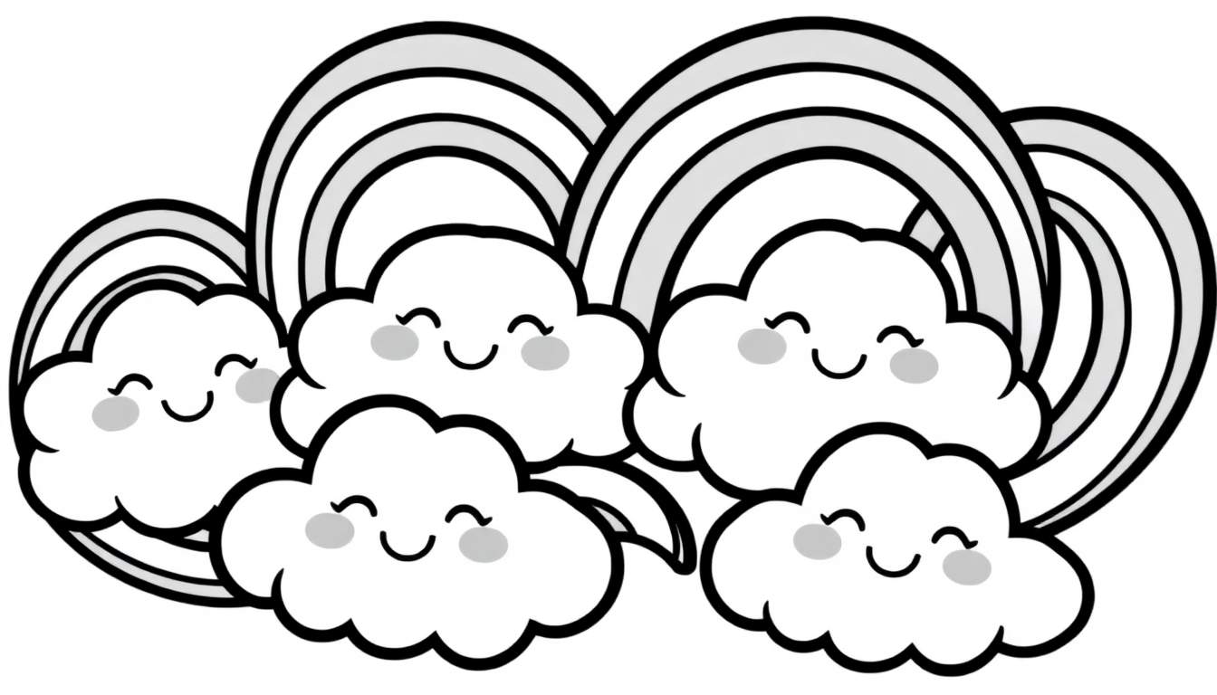 Placa de color de nubes sonrientes y arcoíris para niños.