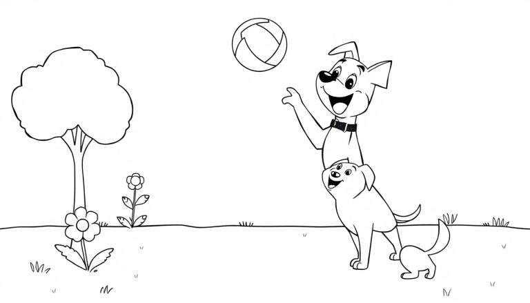 Placa de color de Bluey y Bingo jugando a la pelota en el parque.
