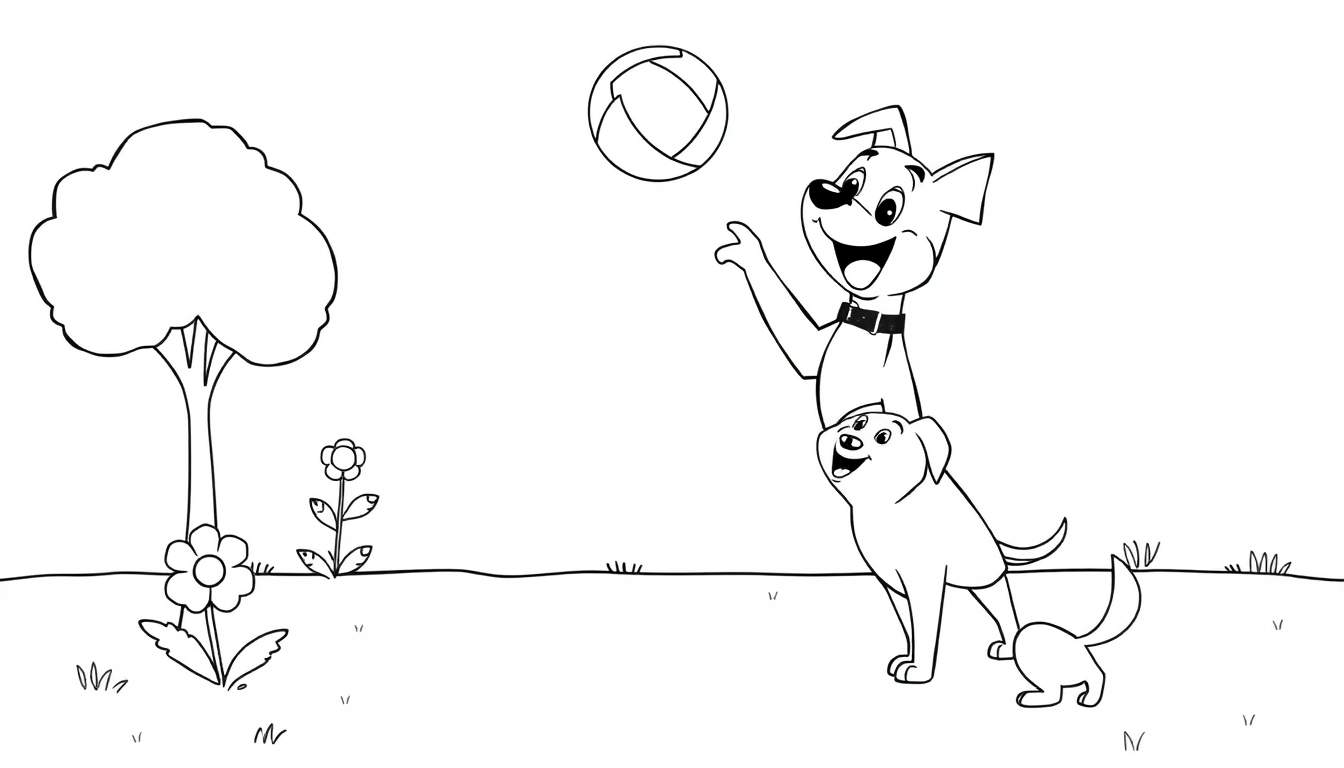 Placa de color de Bluey y Bingo jugando a la pelota en el parque.