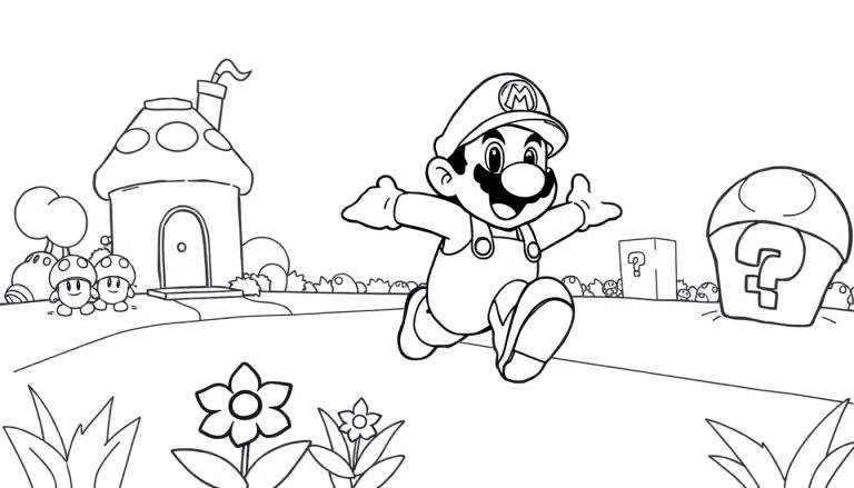 Mario saltando con la placa de color en el Reino Champiñón.