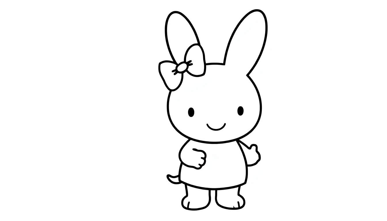 Placa de color de Miffy, la conejita, con un gran lazo y una gran sonrisa.