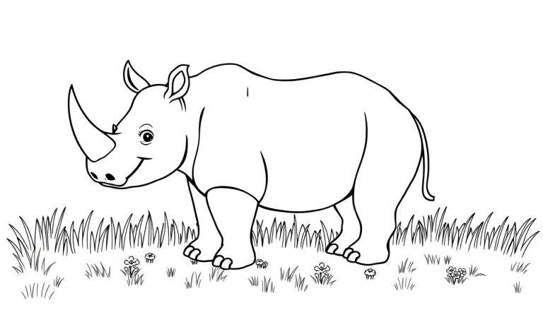 Una placa de color con un dibujo de rinoceronte para colorear.