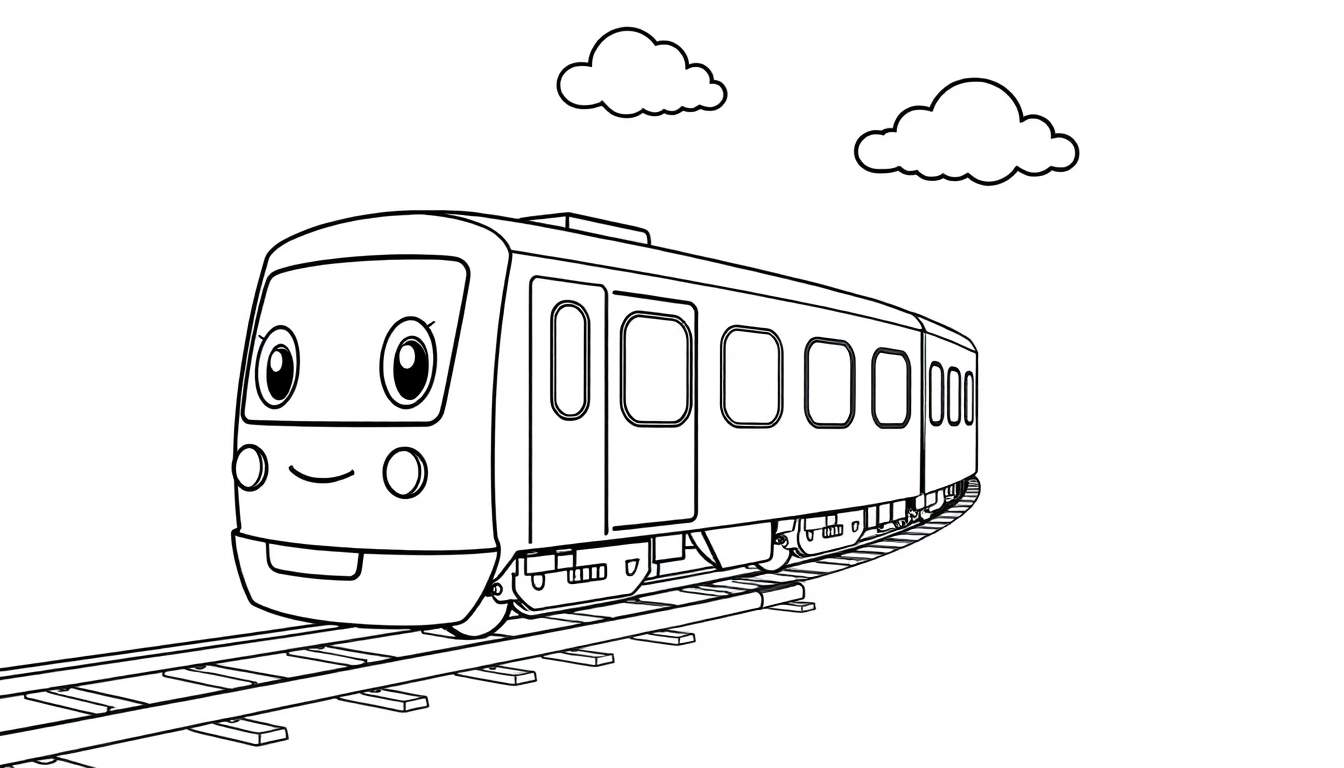 Tren de dibujos animados amigable listo para colorear en una placa de color.