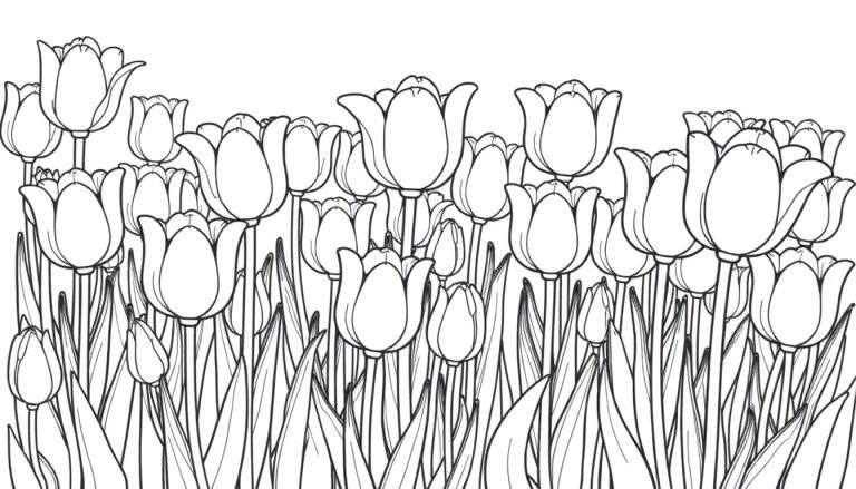 Placa de color de tulipanes dibujados a mano.
