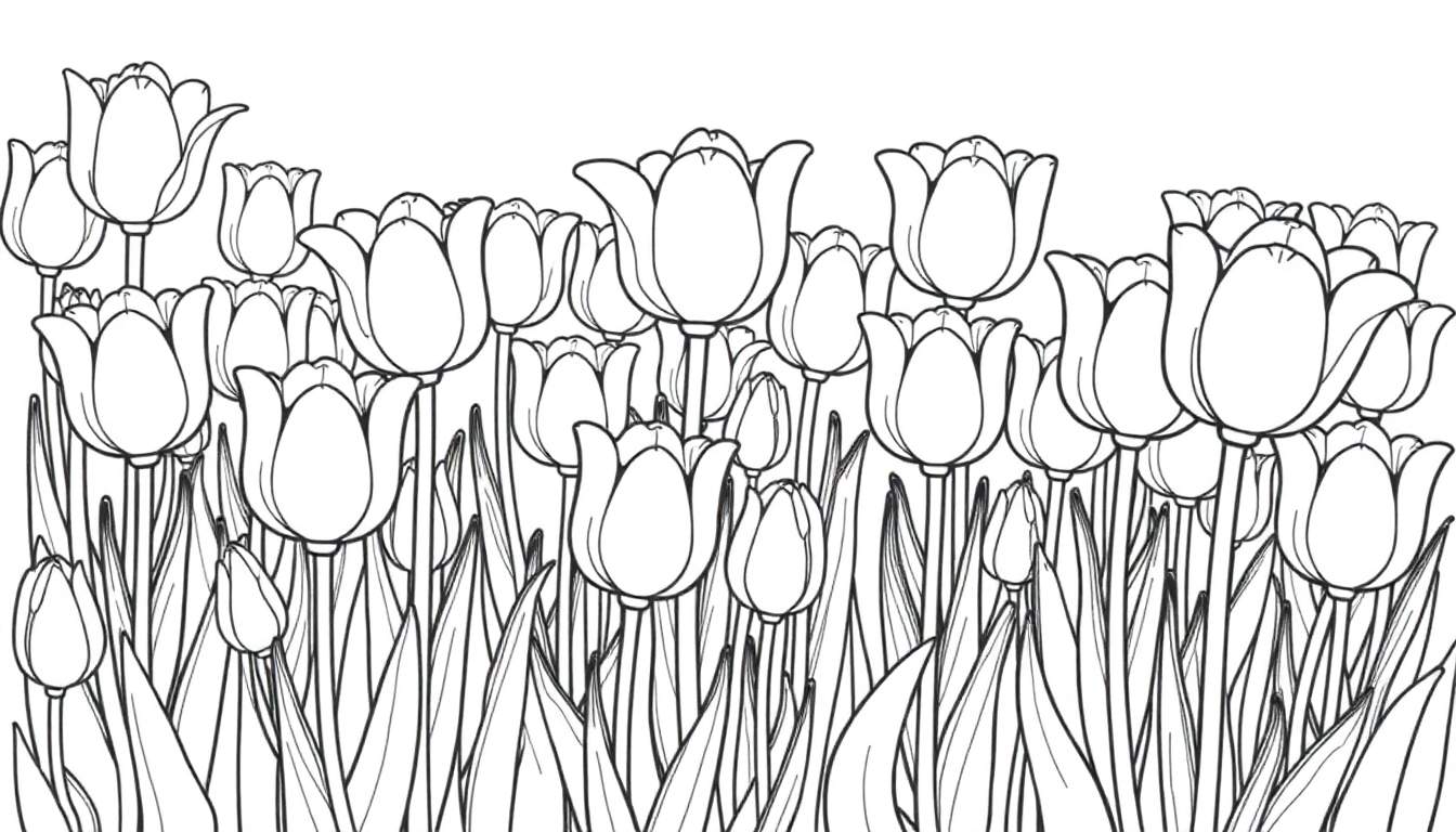 Placa de color de tulipanes dibujados a mano.