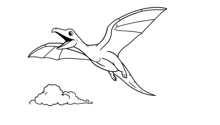 Placa de color de un pteranodon feliz volando.