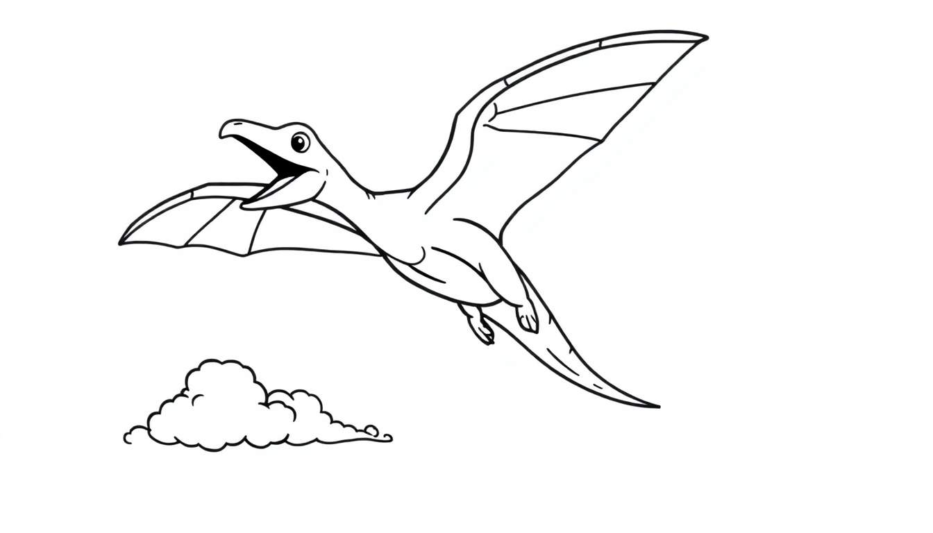 Placa de color de un pteranodon feliz volando.