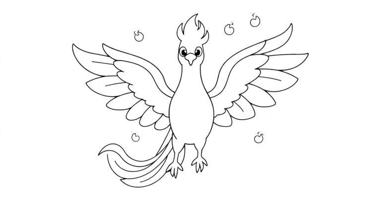 Placa de color de un fénix con cresta y volutas.