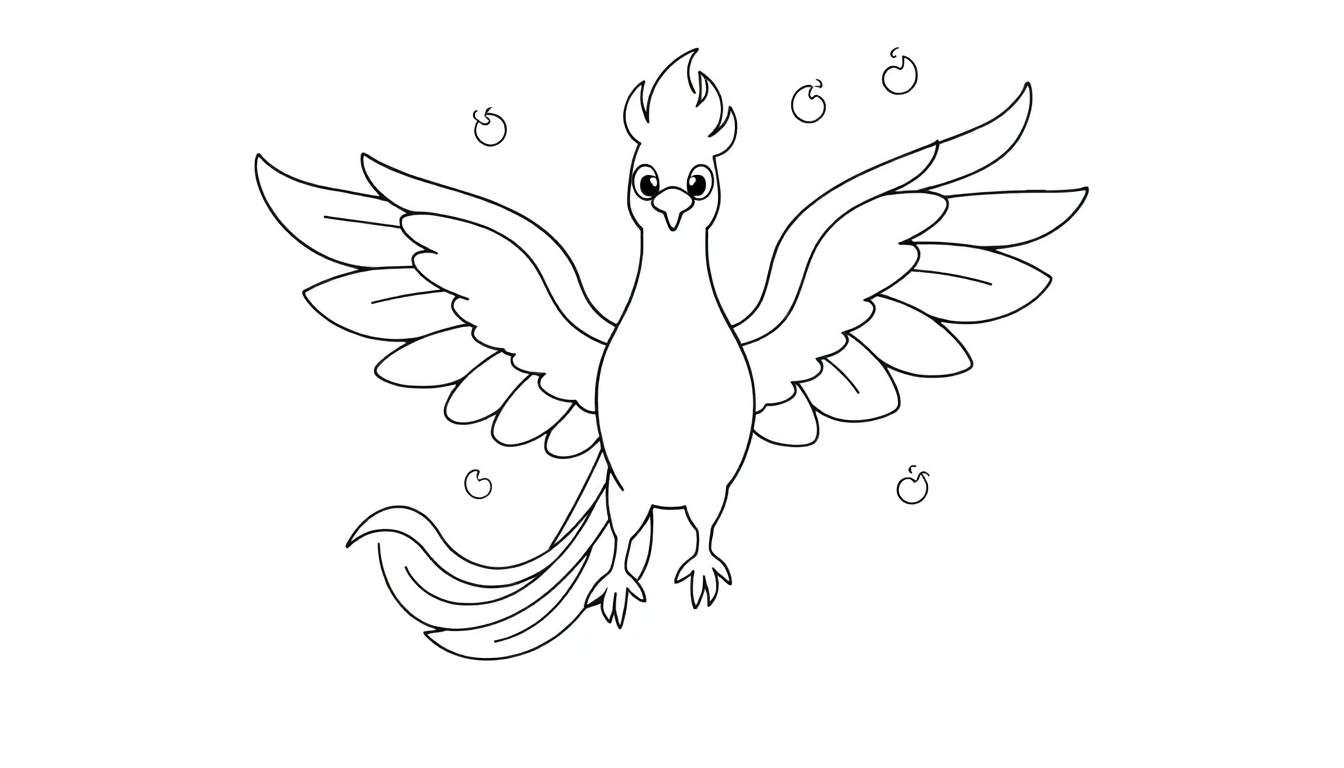 Placa de color de un fénix con cresta y volutas.